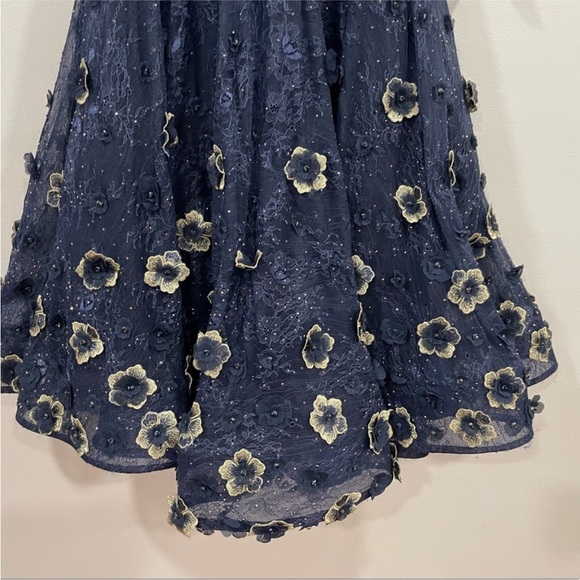 Mac Duggal 67809 Lace Floral Low V-neck Cocktail Midi Dress Gown Midnight 4 - Picture 5 of 10